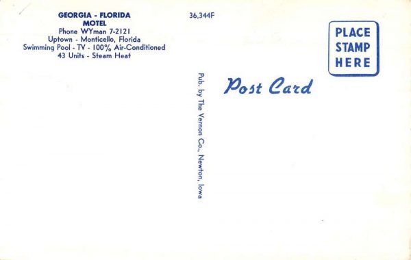 Monticello Florida multi exterior views Georgia - Florida Motel vintage pc CC618 - Image 2