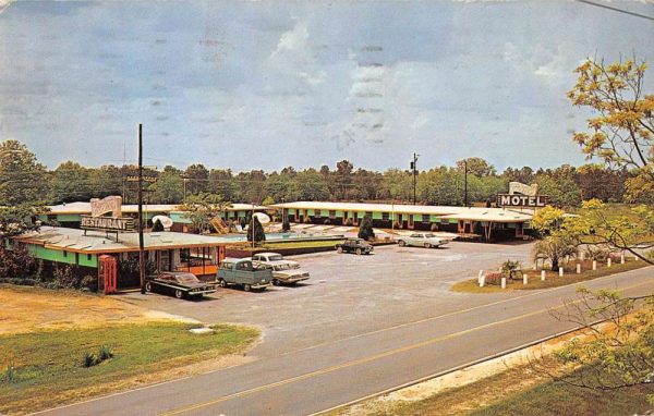 Monticello Florida Capri restaurant birds-eye view Capri Motel vintage pc CC622
