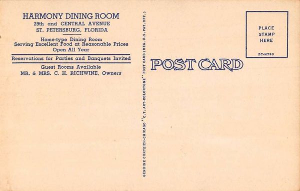 St. Petersburg Florida view from court yard Harmony Dining Room vintage pc CC647 - Image 2
