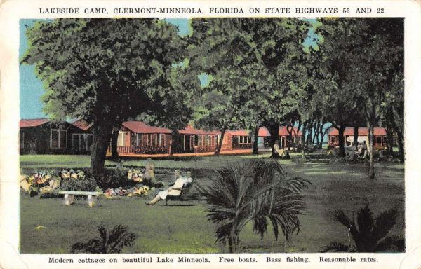 Clermont-Minneola Florida birds-eye view Lakeside Camp vintage pc CC674