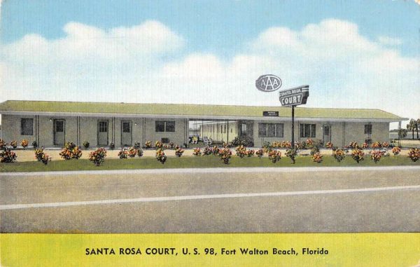 Fort Walton Beach Florida birds-eye view Santa Rosa Court vintage pc CC678