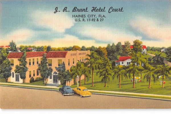 Haines City Florida birds-eye view L. R. Brant Hotel Court vintage pc CC681