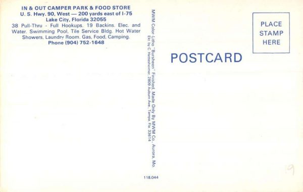 Lake City Florida in & Out Camper Park & Food Store vintage pc CC687 - Image 2