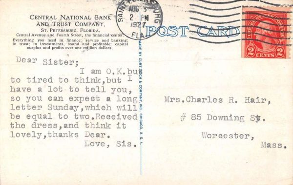 St. Petersburg Florida Central National Bank and Trust Company vintage pc CC688 - Image 2
