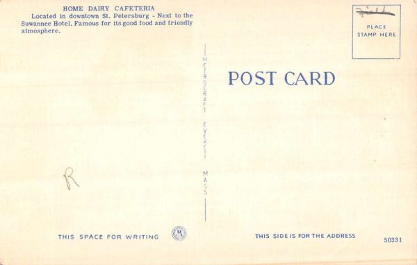 St. Petersburg Florida birds-eye view Home Dairy Cafeteria vintage pc CC689 - Image 2