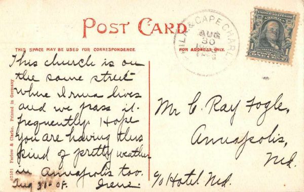 Pocomoke City Maryland ME Church Exterior Vintage Postcard AA1684 - Image 2