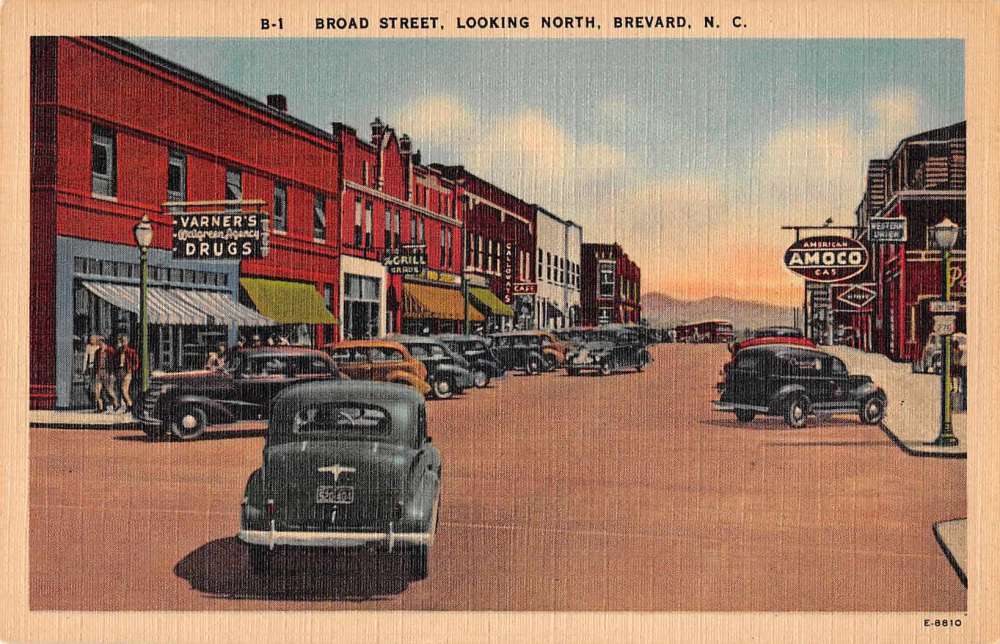Brevard North Carolina Broad Street Amoco Gas Station Vintage Postcard