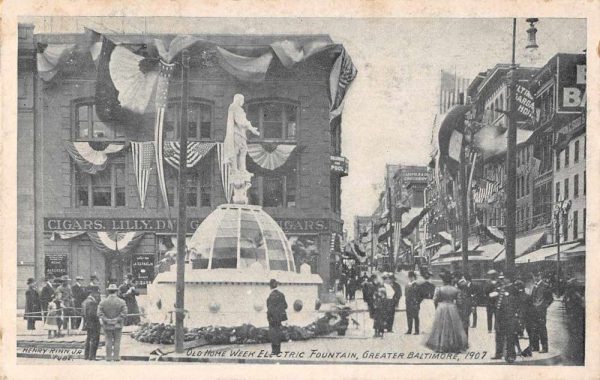 Baltimore Maryland Electric Fountain 1907 Old Home Week Vintage Postcard AA1807