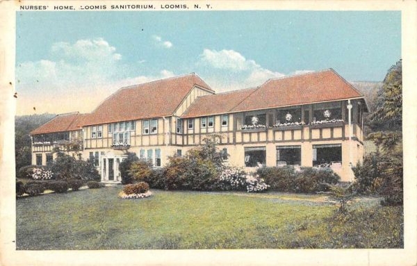 Loomis New York birds eye view nurses home Loomis Sanitorium antique pc BB1079