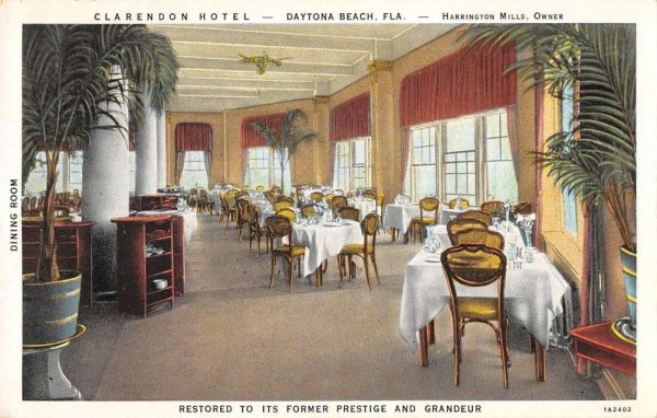 Daytona Beach Florida interior dining room Clarendon Hotel vintage pc CC743