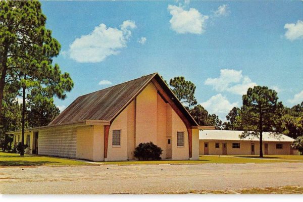Lehigh Acres Florida birds-eye view First Baptist Church vintage pc CC746