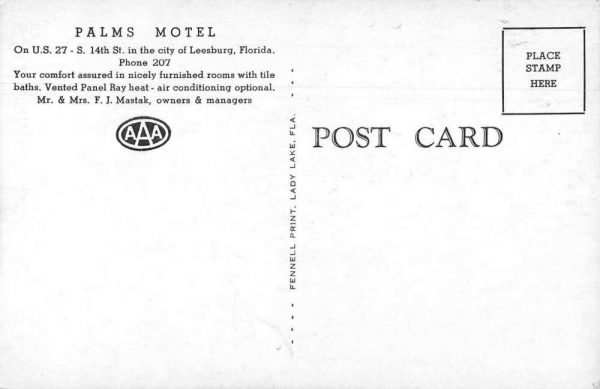 Leesburg Florida view from side Palms Motel vintage pc CC789 - Image 2