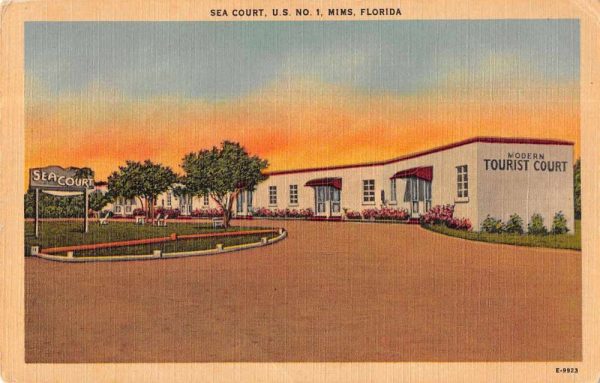 Mimis Florida birds-eye view Sea Court vintage pc CC792