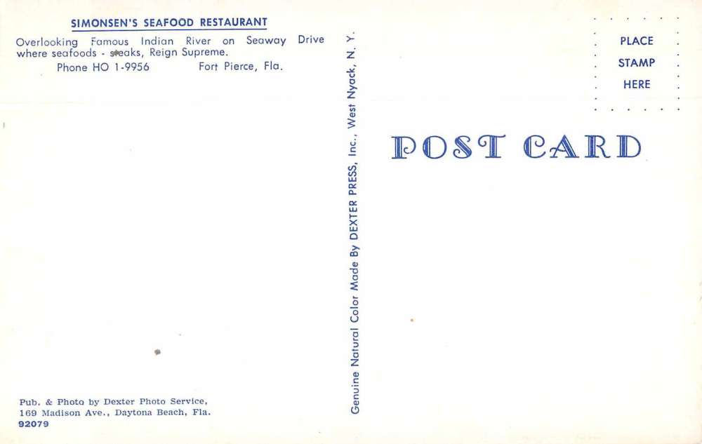Fort Pierce Florida interior view Simonsen's Seafood Restaurant vintage pc CC794 - Image 2