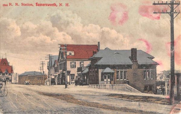 Somersworth New Hampshire Railroad Station Street Scene Vintage Postcard KK19