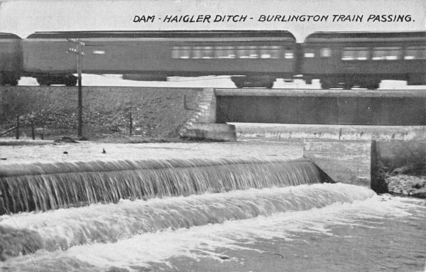 Saint Francis Kansas Haigler Ditch Dam Train Passing Vintage Postcard KK50