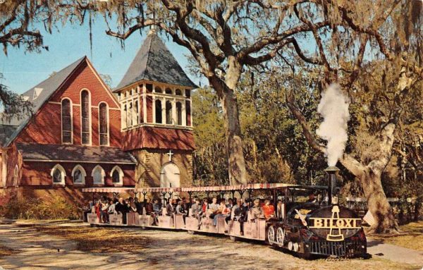 Biloxi Mississippi Shrimp Tour Train Church Of Redeemer Vintage Postcard KK87