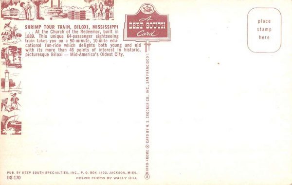 Biloxi Mississippi Shrimp Tour Train Church Of Redeemer Vintage Postcard KK87 - Image 2