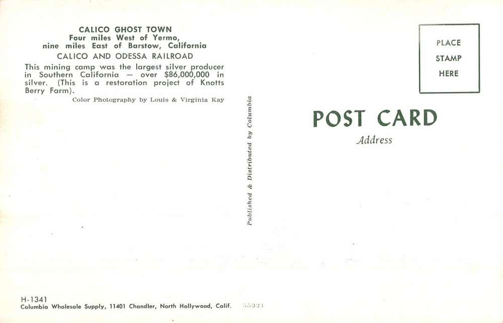 Calico Ghost Town California Odessa Railroad Train Vintage Postcard KK88 - Image 2