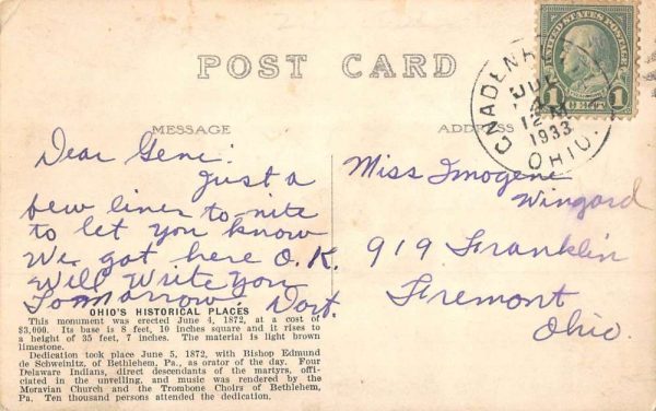 Gnadenhutten Ohio Monument Massacred Indians Real Photo Vintage Postcard KK89 - Image 2