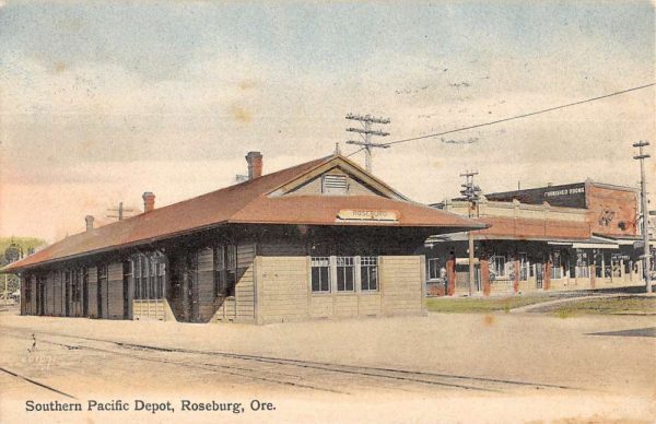 Roseburg Oregon Southern Pacific Depot Railroad Vintage Postcard KK213