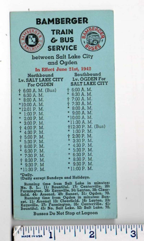 Bamberger Train and Bus Service June 1942 Schedule AA1966