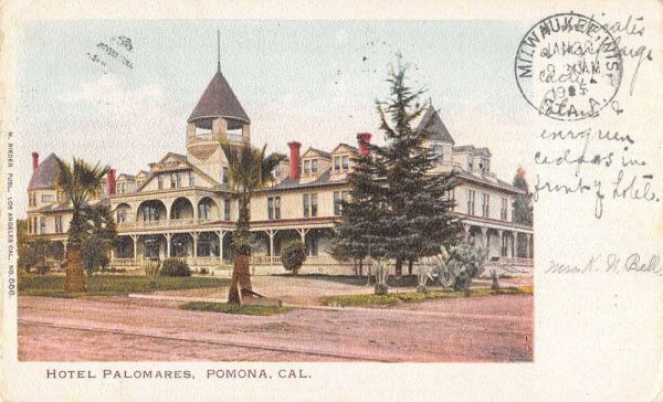 Pomona California birds eye view outside Hotel Palomares antique pc BB1167