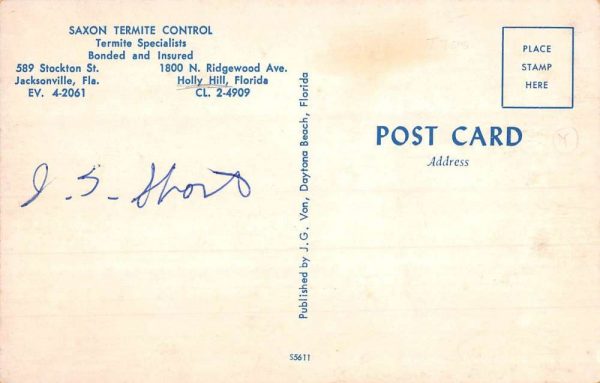 Holly Hill Florida Saxon Termite Control Exterior Vintage Postcard KK252 - Image 2