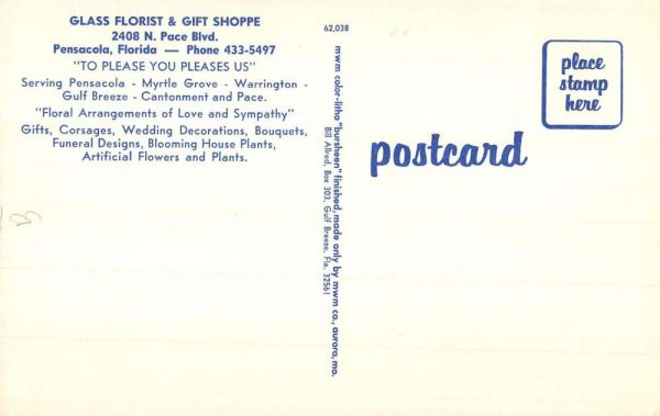 Pensacola Florida Glass Florist Gift Shoppe Vintage Postcard KK254 - Image 2