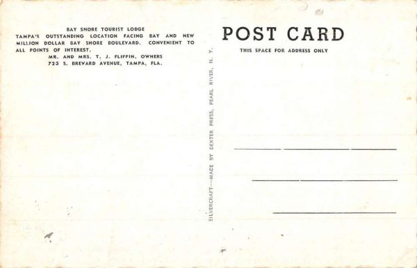 Tampa Florida Bayshore Tourist Lodge Exterior Vintage Postcard KK286 - Image 2