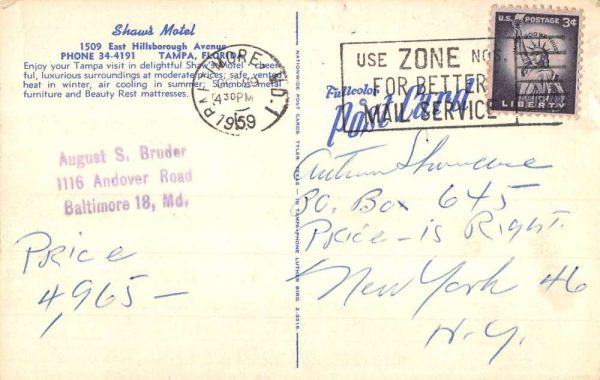 Tampa Florida Shaws Motel Multiview Vintage Postcard KK378 - Image 2