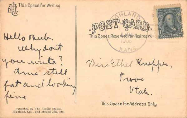 Highland Kansas Excursion Trains Railroad Arrival Vintage Postcard KK446 - Image 2