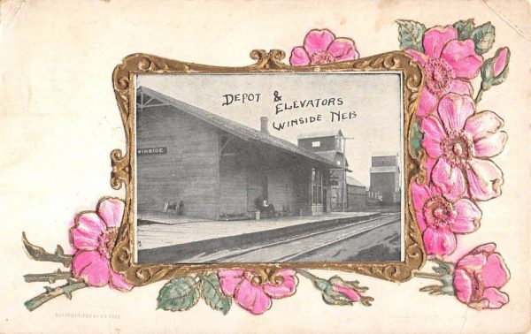 Winside Nebraska Depot Elevators Railroad Vintage Postcard KK497