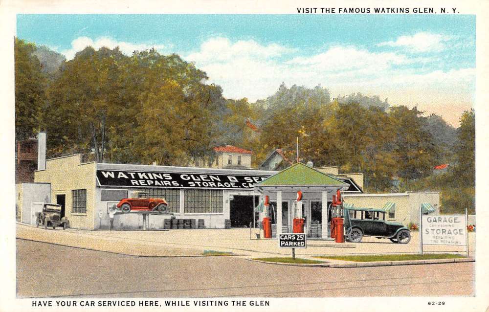 Watkins Glen New York Car Service Center Exterior Vintage Postcard KK537 Mary L. Martin Ltd