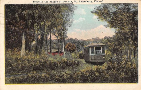 St Petersburg Florida birds eye view trolley in Davista jungle antique pc BB1185