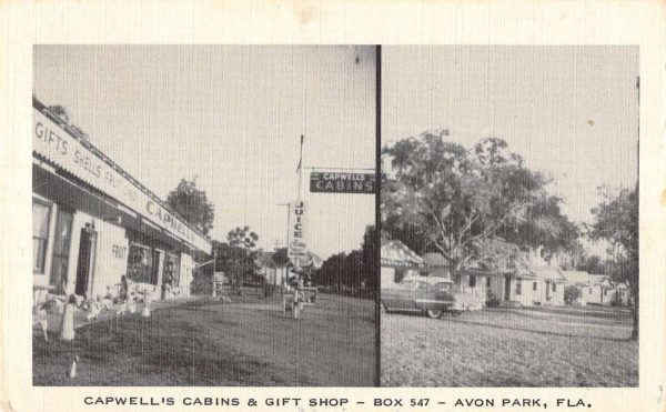 Avon Park Florida birds eye view Capwell's Cabins & Gift Shop antique pc BB1192