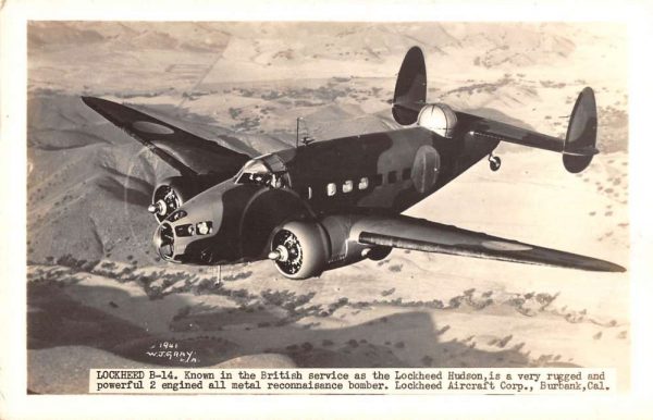 Burbank California view of Lockheed B-14 bomber plane real photo pc BB1245