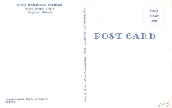 Ferguson Missouri birds eye view King's Professional Pharmacy vintage pc BB1302 - Image 2