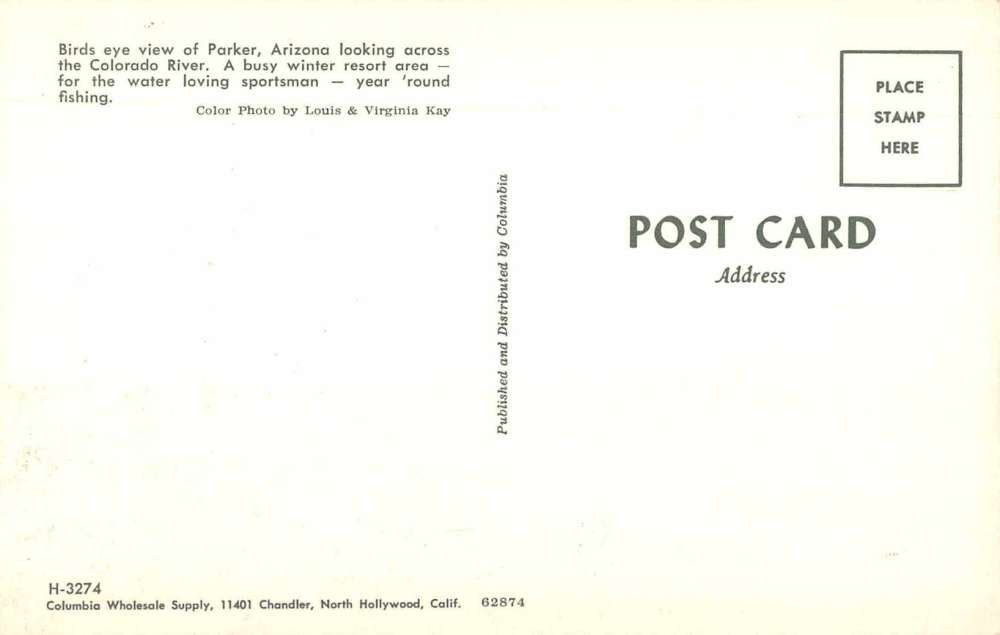 Parker Arizona birds eye view across Colorado River vintage pc BB1386 - Image 2