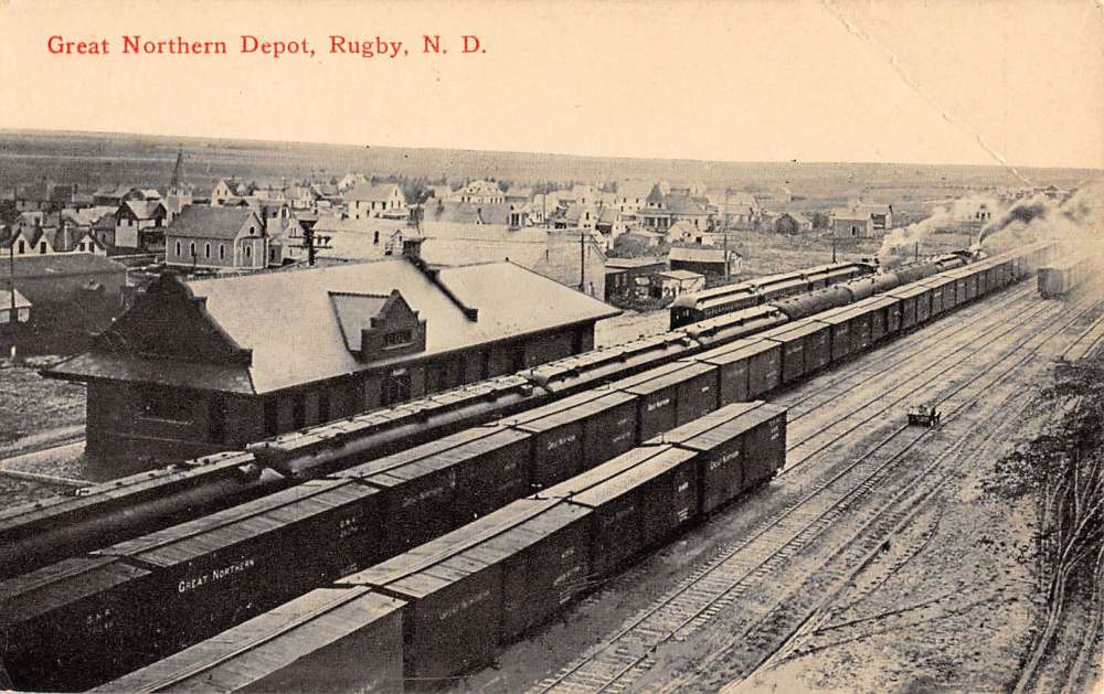 Rugby North Dakota Great Northern Depot Birdseye View Vintage Postcard