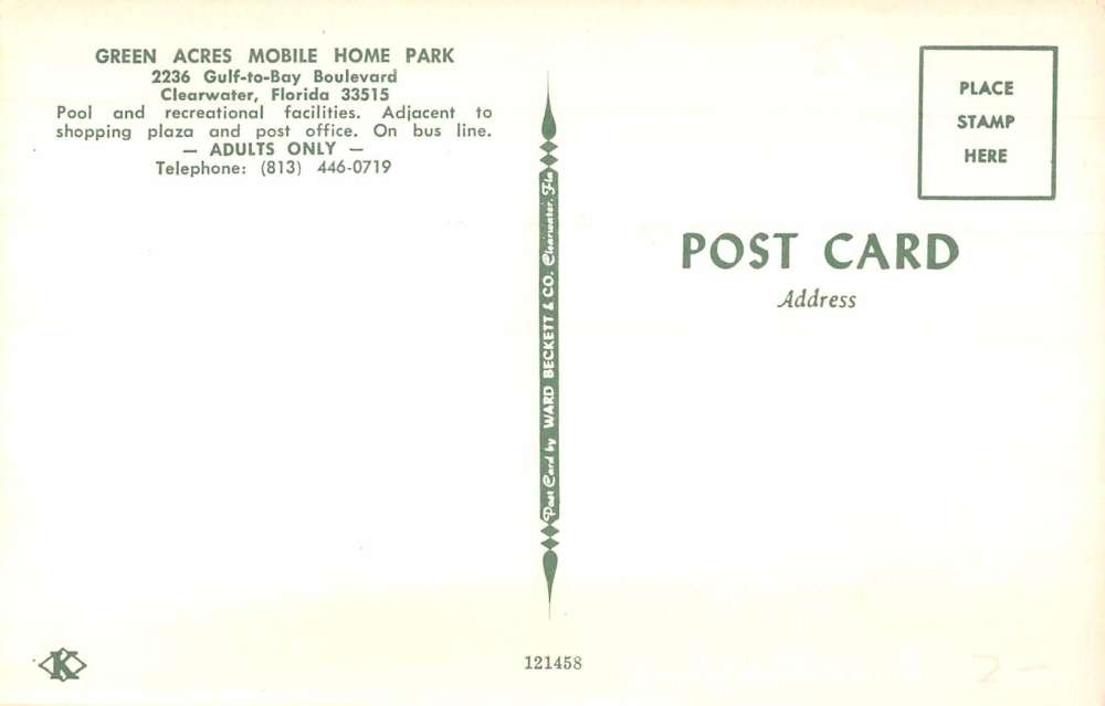 Clearwater Florida pool scene Green Acres Mobile Home Park vintage pc BB1639 - Image 2