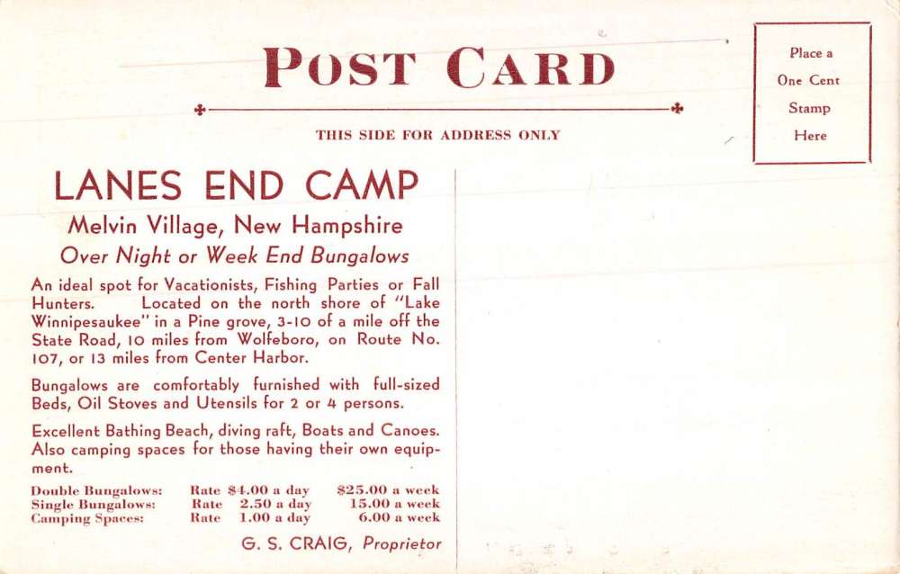 Melvin Village New Hampshire bathing beach Lanes End Camp vintage pc BB1649 - Image 2