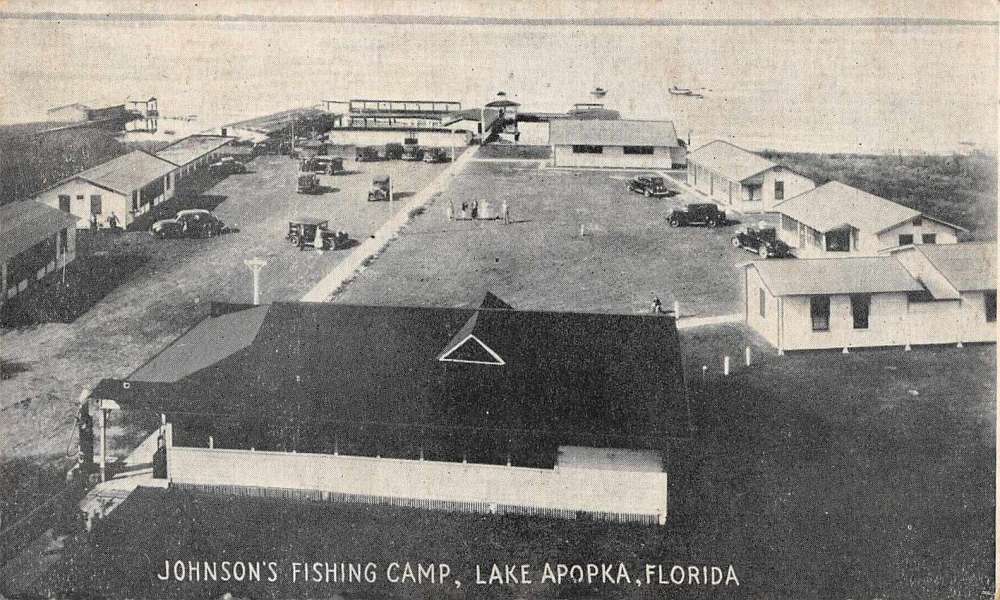 Lake Apopka Florida birds eye view Johnson's Fishing Camp antique pc BB1941
