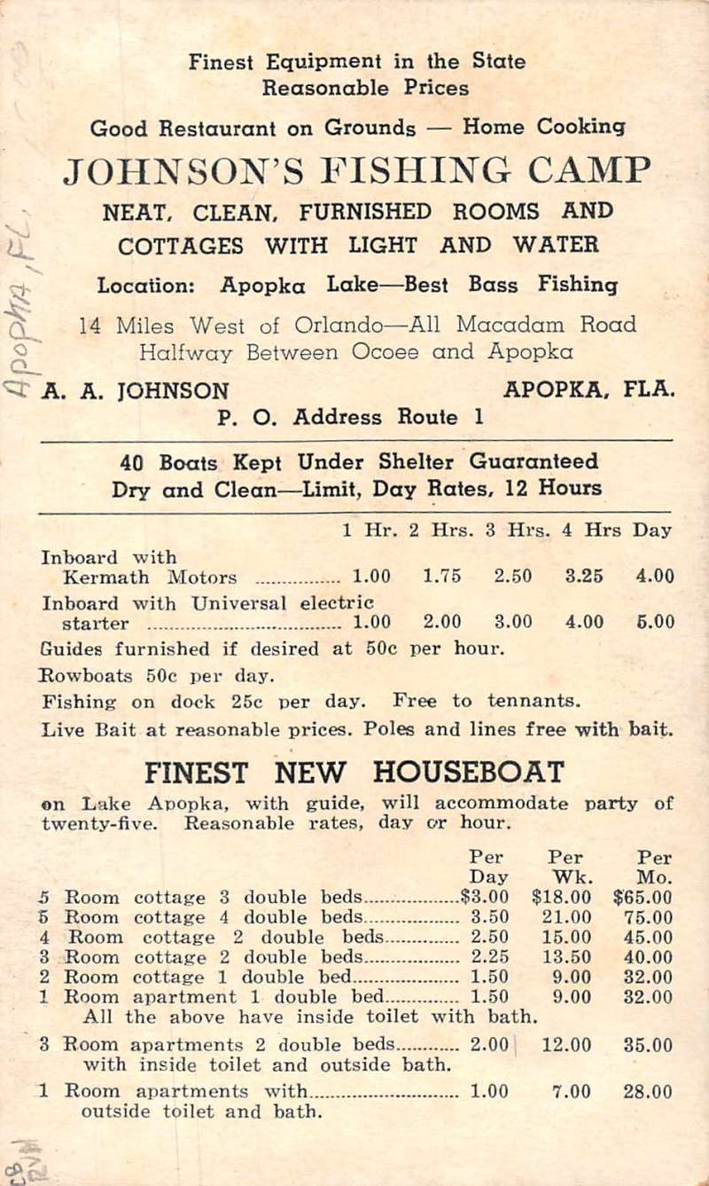 Lake Apopka Florida birds eye view Johnson's Fishing Camp antique pc BB1941 - Image 2
