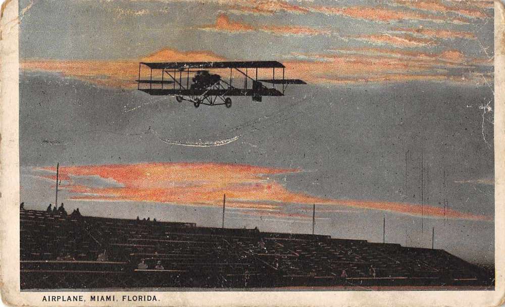 Miami Florida sunset view airplane flying over city antique pc BB2135