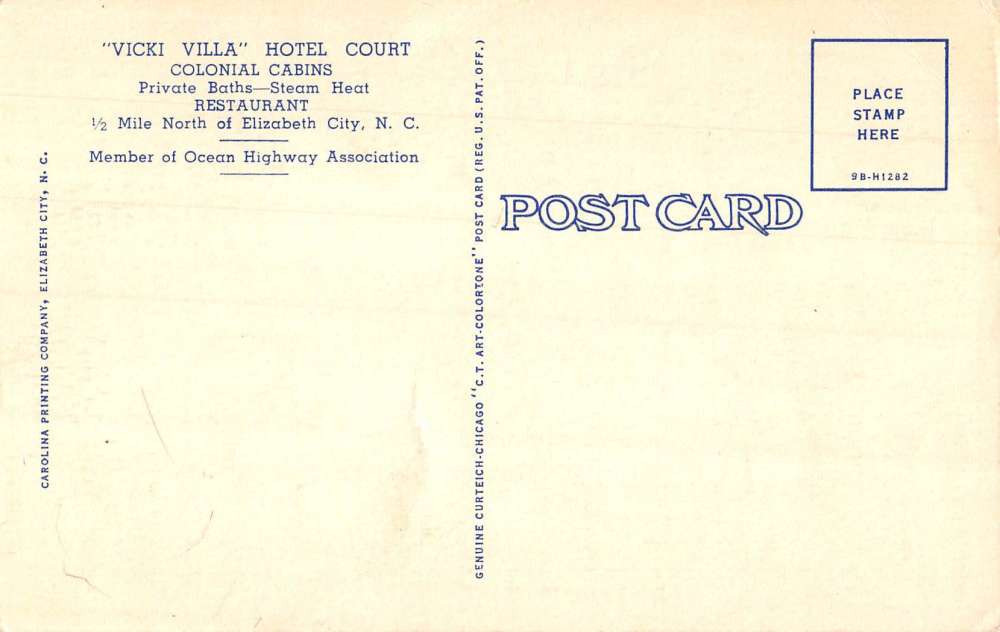 Elizabeth City North Carolina view of Vicki Villa Hotel linen antique pc BB2309 - Image 2