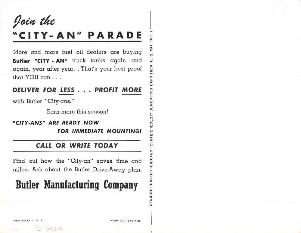 Butler Mfg Co Oil Trucks Ad Oklahoma Fuel Oil Oversized Postcard AA5776 - Image 2