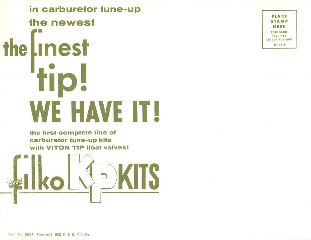 Filko Key Parts Kit Auto Car Parts Advertising Oversized Postcard AA5777 - Image 2