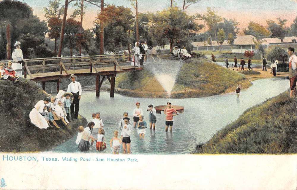 Houston Texas Wading Pond Sam Houston Park Vintage Postcard AA6441