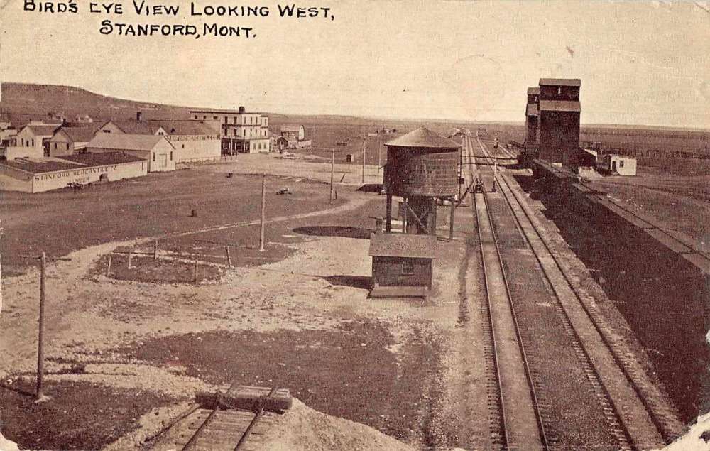 Birds Eye Stanford Montana Train Depot Station Antique Postcard RR137